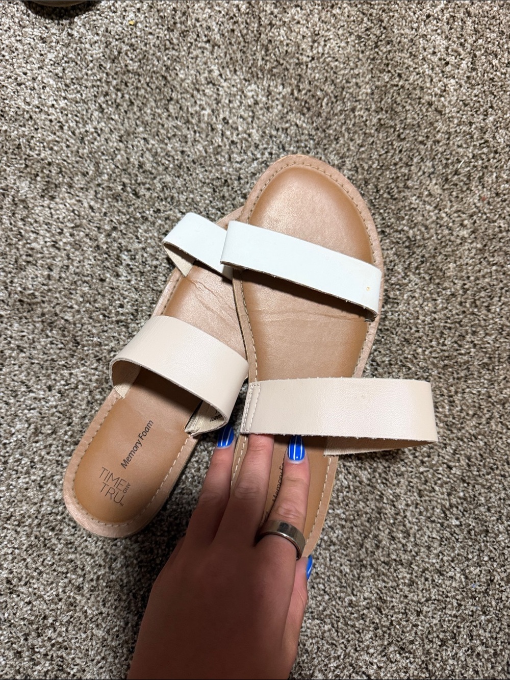 Time and Tru Beige Double-Strap Slide Sandals